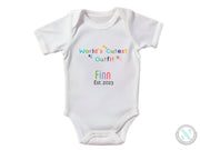 a white bodysuit with the words, world's cutest outfit