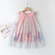Sleeveless Unicorn & Rainbow Girls Birthday Dress In Pink