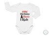 a white bodysuit with the words one birthday hero and a black and red one