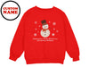 a red sweatshirt with a snowman on it