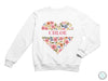 a white sweatshirt with a floral heart and the word chloe on it