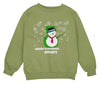 a green christmas sweater with a snowman wearing a green hat