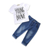 "YOUNG & BRAVE" PRINTED GRAPHIC TEE AND PANTS - SkipStars