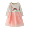 Long-Sleeve Rainbow Pattern Girls Dress