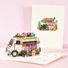 Personalized Handmade 3D Flowers Van Car Pop-up Floral Van Thinking of you Greeting Card: Perfect for Birthdays, Congrats, & Thank You