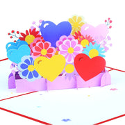 Personalized 3D Flower & Harts Romantic Pop Up Greeting Card - Handmade Thinking of You, Congrats, Wedding and Thank You