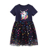 Unicorn Design Blue Short Sleeve Girls Summer Tutu Dress