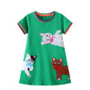 Cute Cats Pattern Green Short Sleeve Little Cute Girls Summer Tutu Dress