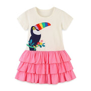 Tucan Embroidered Short Sleeve Girls Summer Tutu Dress